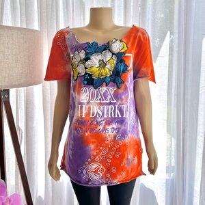 8ight Dstrkt Premium Collection Embroidered Magnolias Tie Dye Women Size L Large